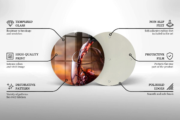 Steklena podloga za rezanje Rdeče vino in kozarec
