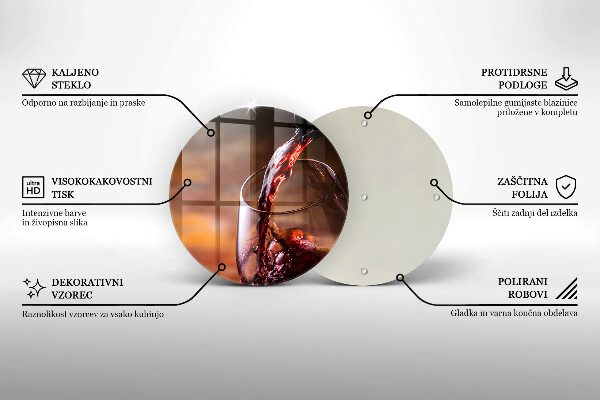 Steklena podloga za rezanje Rdeče vino in kozarec