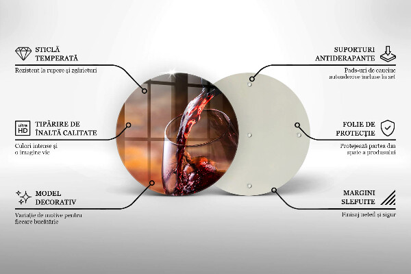 Steklena podloga za rezanje Rdeče vino in kozarec