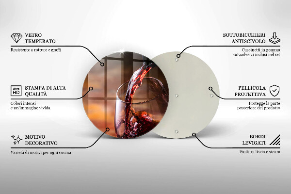 Steklena podloga za rezanje Rdeče vino in kozarec