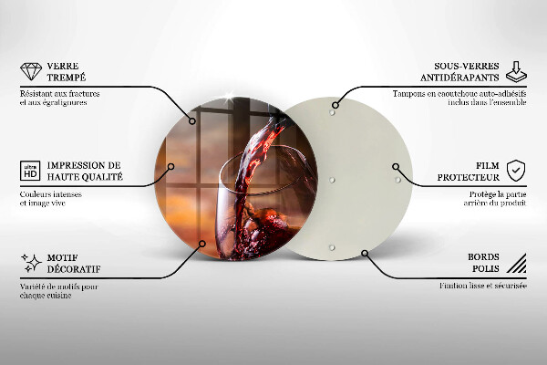 Steklena podloga za rezanje Rdeče vino in kozarec