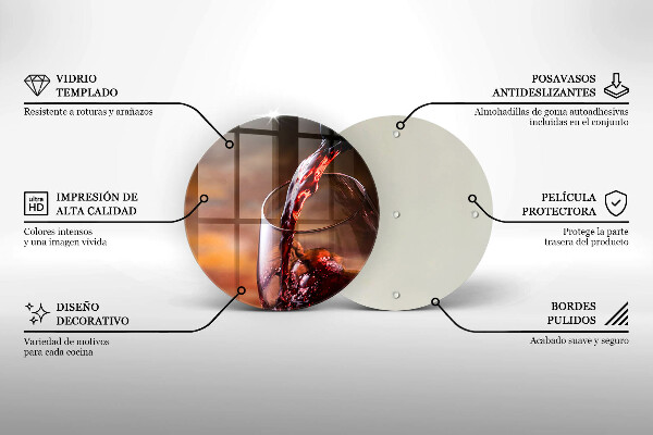 Steklena podloga za rezanje Rdeče vino in kozarec