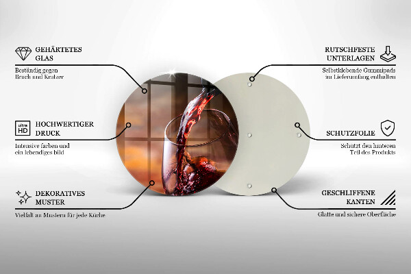 Steklena podloga za rezanje Rdeče vino in kozarec