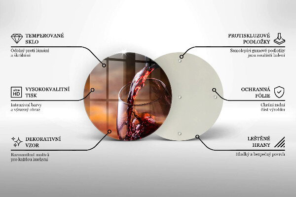 Steklena podloga za rezanje Rdeče vino in kozarec