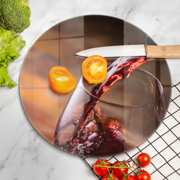 Steklena podloga za rezanje Rdeče vino in kozarec