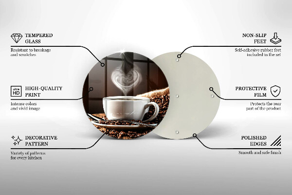Steklena podloga za rezanje Kava in skodelica