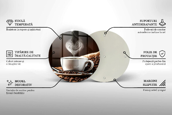 Steklena podloga za rezanje Kava in skodelica