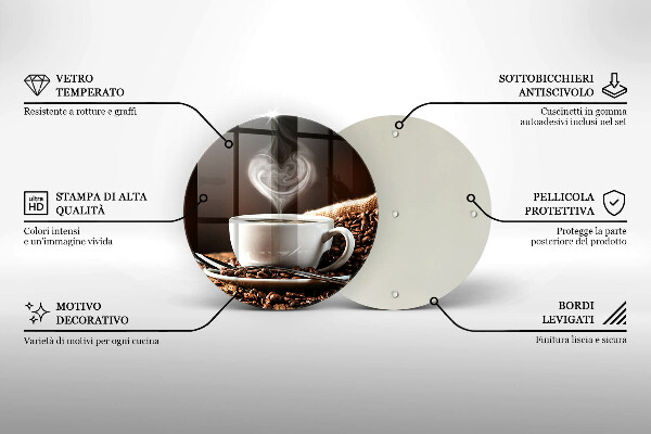 Steklena podloga za rezanje Kava in skodelica