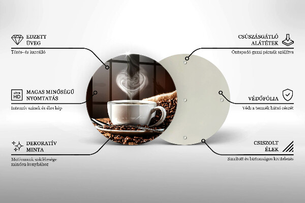 Steklena podloga za rezanje Kava in skodelica