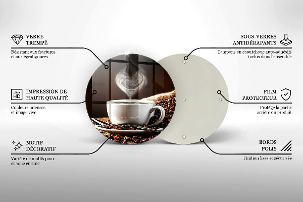 Steklena podloga za rezanje Kava in skodelica