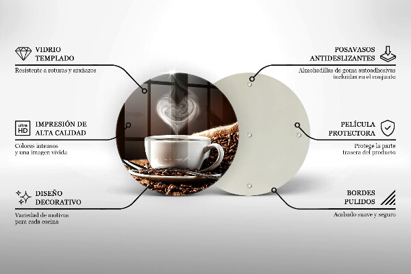 Steklena podloga za rezanje Kava in skodelica