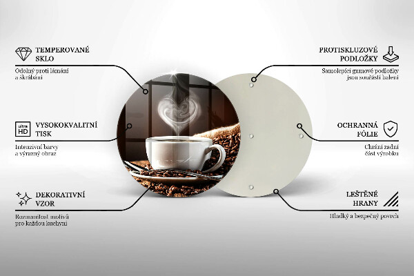Steklena podloga za rezanje Kava in skodelica
