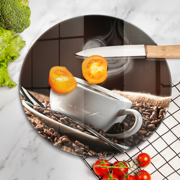 Steklena podloga za rezanje Kava in skodelica