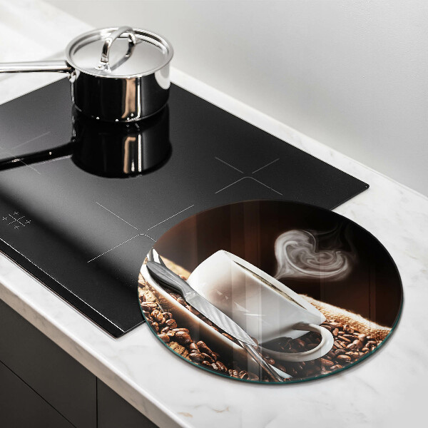 Steklena podloga za rezanje Kava in skodelica