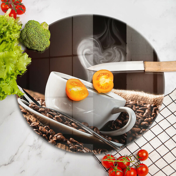 Steklena podloga za rezanje Kava in skodelica