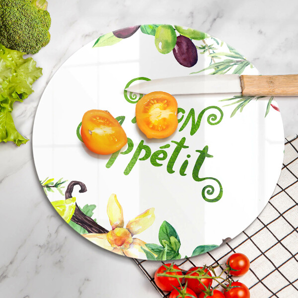 Steklena podloga za rezanje Napis Bon Appetit