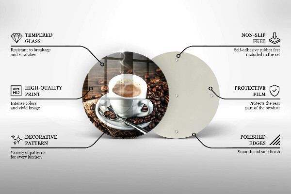 Steklena podloga za rezanje Skodelica in kavna zrna