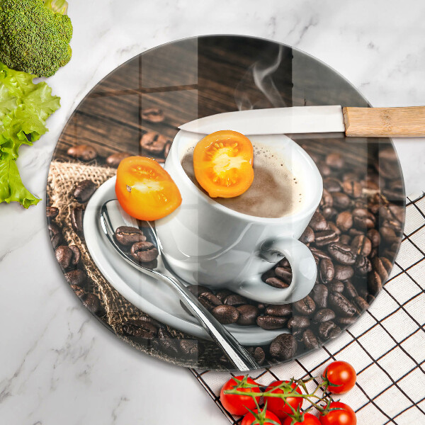 Steklena podloga za rezanje Skodelica in kavna zrna