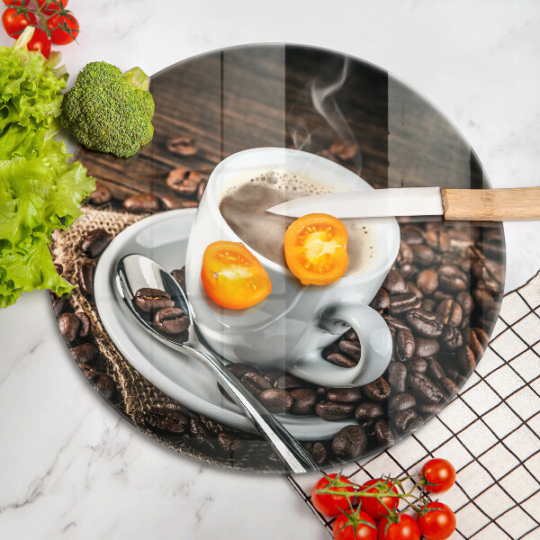 Steklena podloga za rezanje Skodelica in kavna zrna