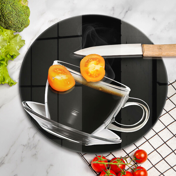 Steklena podloga za rezanje Kozarec vroče kave