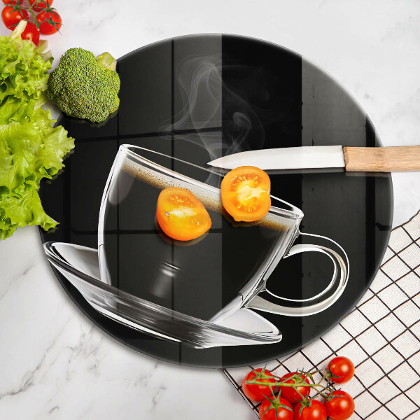 Steklena podloga za rezanje Kozarec vroče kave