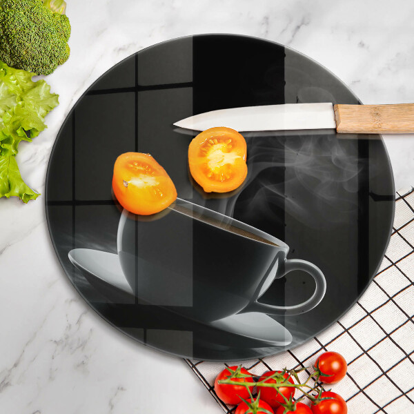 Steklena podloga za rezanje Vroča skodelica kave