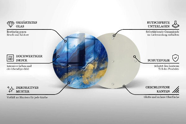 Steklena podloga za rezanje Modri marmor in zlato