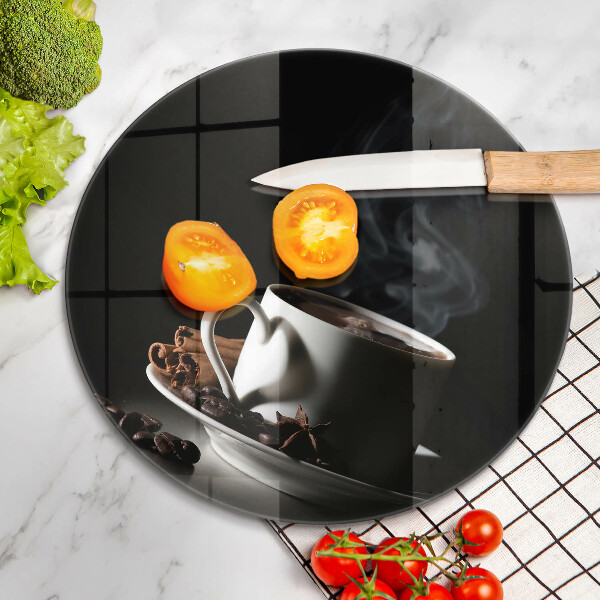 Steklena podloga za rezanje Skodelica vroče kave