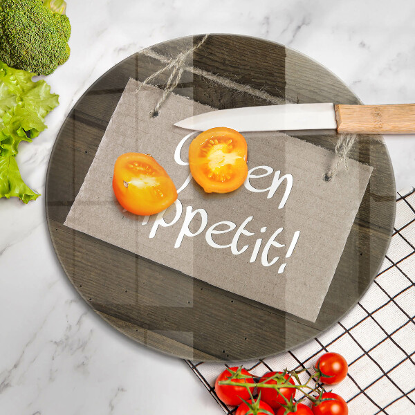 Steklena podloga za rezanje Napis Guten Apetit na deskah