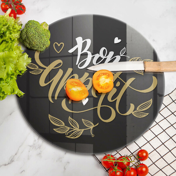 Steklena podloga za rezanje Napis Bon Appetit