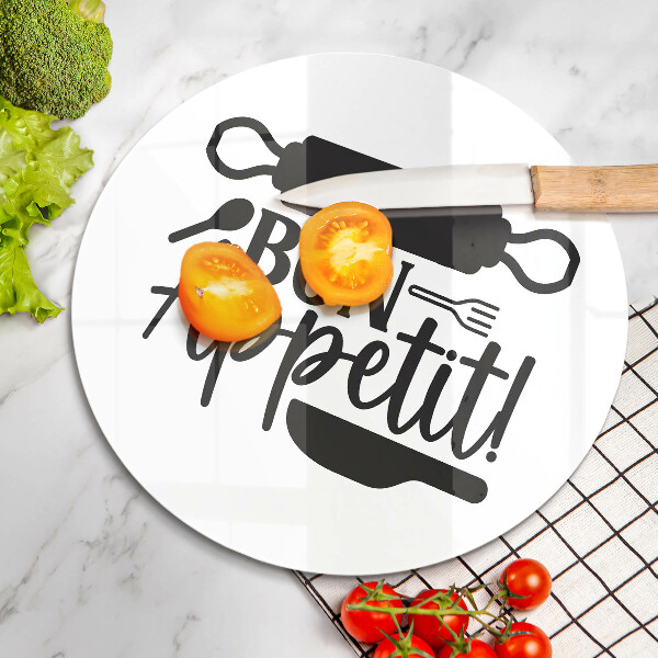 Steklena podloga za rezanje Napis Bon Appetit