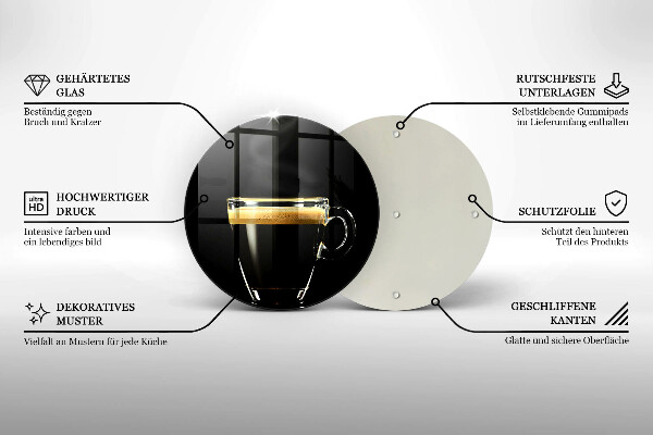 Steklena podloga za rezanje Kozarec črne kave