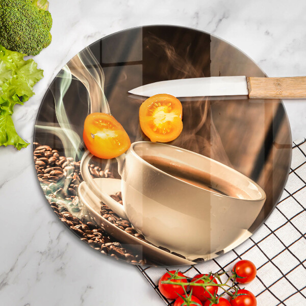 Steklena podloga za rezanje Skodelica in kavna zrna