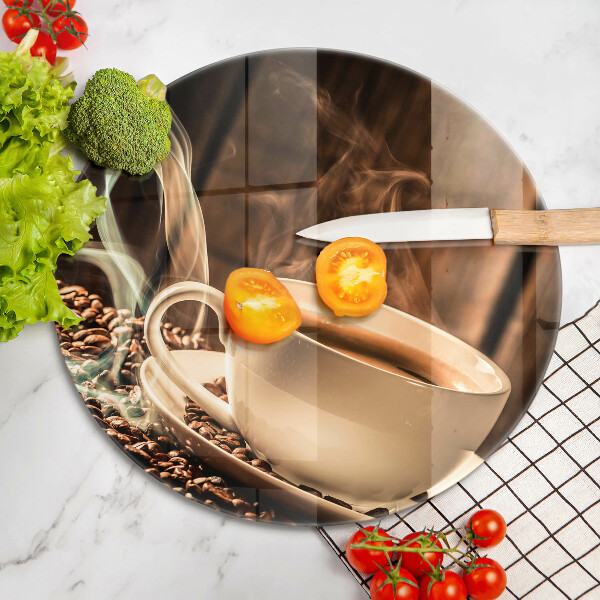 Steklena podloga za rezanje Skodelica in kavna zrna