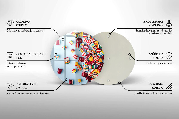 Steklena podloga za rezanje Pisani bonboni