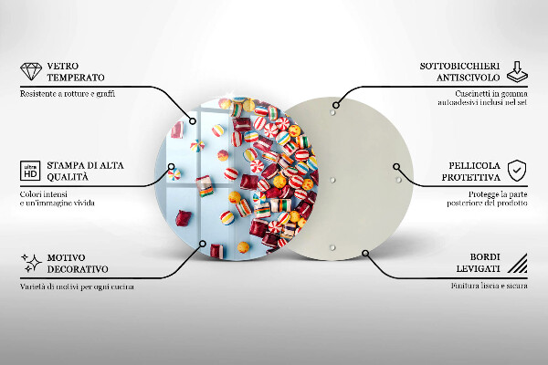 Steklena podloga za rezanje Pisani bonboni