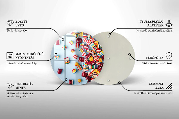 Steklena podloga za rezanje Pisani bonboni