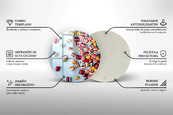 Steklena podloga za rezanje Pisani bonboni