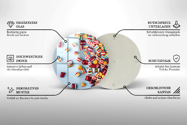 Steklena podloga za rezanje Pisani bonboni