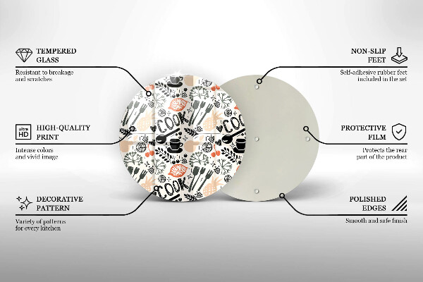 Steklena podloga za rezanje Motiv risane kuhinje
