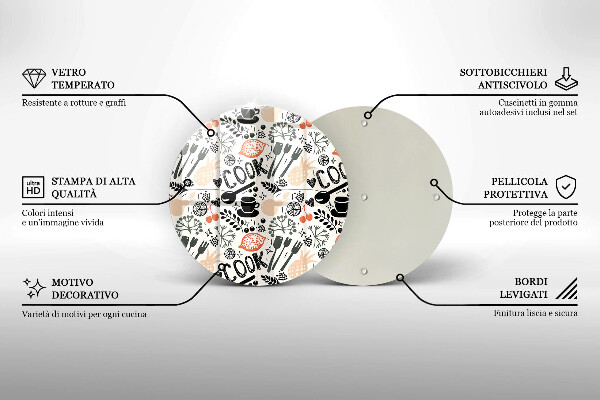 Steklena podloga za rezanje Motiv risane kuhinje