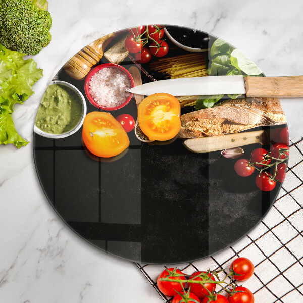 Steklena podloga za rezanje Italijanske sestavine in začimbe