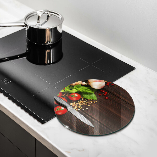 Steklena podloga za rezanje Zelenjava na mizi