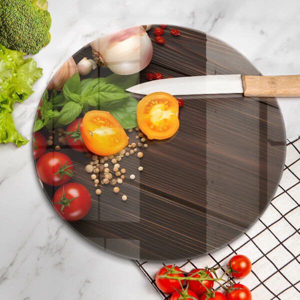 Steklena podloga za rezanje Zelenjava na mizi