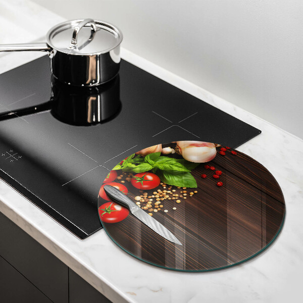 Steklena podloga za rezanje Zelenjava na mizi