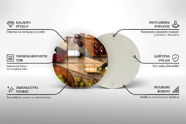 Steklena podloga za rezanje Vinske steklenice in grozdje