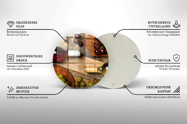 Steklena podloga za rezanje Vinske steklenice in grozdje