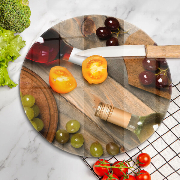 Steklena podloga za rezanje Vinske steklenice in grozdje