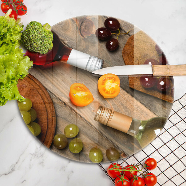 Steklena podloga za rezanje Vinske steklenice in grozdje