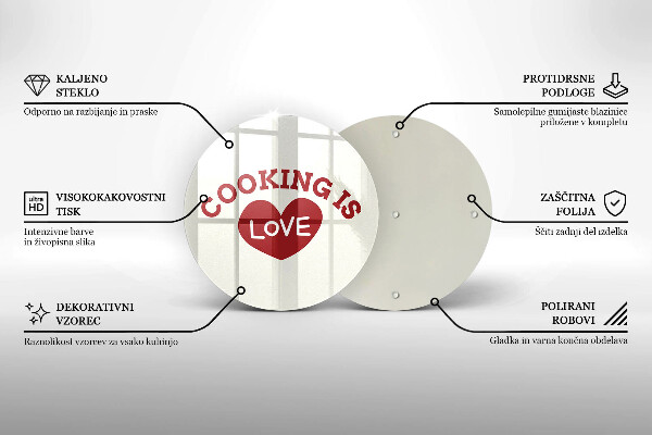 Steklena podloga za rezanje Cooking is love